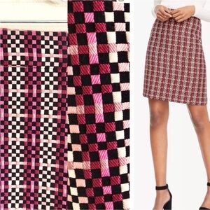 NEW ANN TAYLOR CHECKER WOVEN A LINE SKIRT BEAUTIFUL BLEND OF PINKS, CREAM BLACK